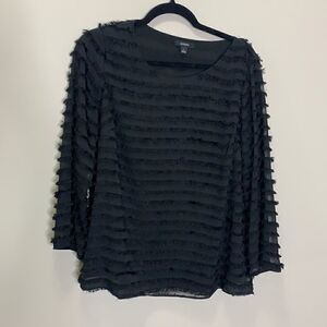 Alfani small black fringe long sleeve top (c1)
